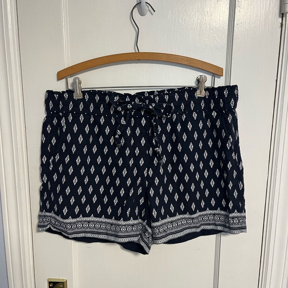 LOFT High Waist Blue and White Patterned Shorts
